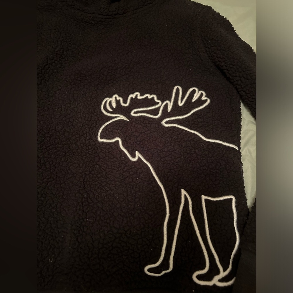 💯 Abercrombie Boys Sherpa Fabric Hoodie, color Black Size 9/10 - Picture 2 of 5